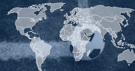 Animation of moving world map over football ball - Powered by Adobe
