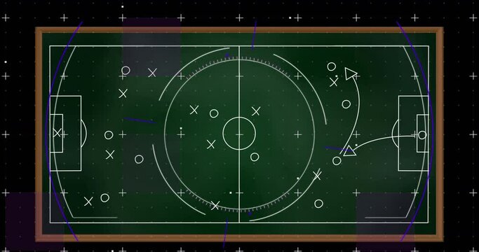 Animation of digital interface over tactic plan of game