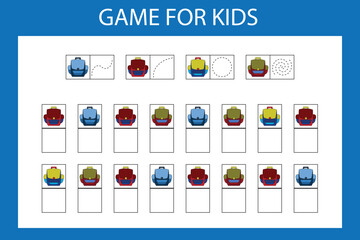 children's preschool task. Write down the symbols according to the pattern of the  backpack
