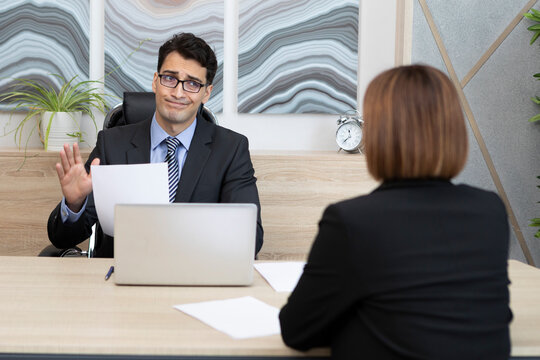 Stringent interviewer refusing to hire young inexperienced girl in the office
