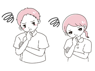 困っている白衣を着た男性と女性のイラストセット