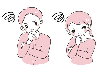 悩んでいる男性と女性のイラストセット