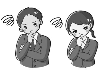 腕を組んで悩むスーツを着た男性と女性のイラストセット
