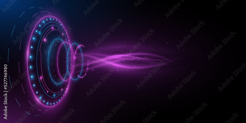 Poster digital glowing hud elements with blue and purple light effect of moving waves. user interface. ui a