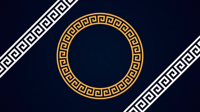 Blue and yellow colored Greek Meander Pattern Background animation in 4K 60FPS.