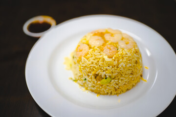 Shrimp fried rice in Singapore.