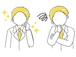 ときめきの表情と困っている表情の白衣を着た男性　イラストセット