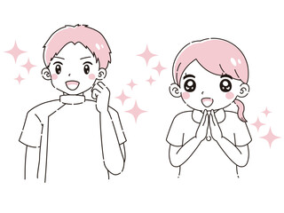 ときめく白衣を着た男性と女性のイラスト