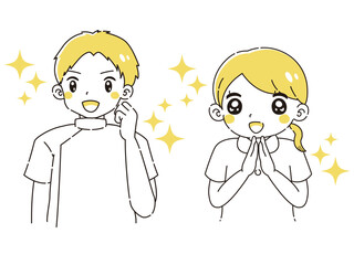 ときめく白衣を着た男性と女性のイラスト