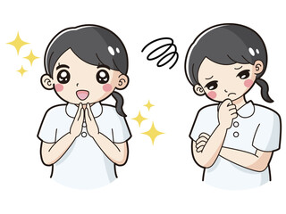 ときめきの表情と困っている表情の白衣を着た女性　イラストセット
