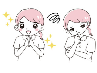 ときめきの表情と困っている表情の白衣を着た女性　イラストセット