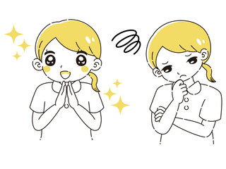 ときめきの表情と困っている表情の白衣を着た女性　イラストセット