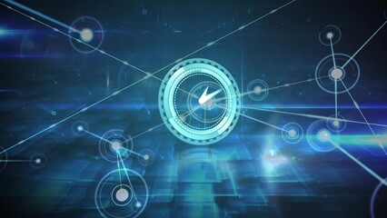 Animation of network of connections over clock moving fast - Powered by Adobe
