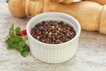 Peppercorn mix heap in the bowl
