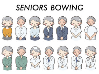 お辞儀をするシニアの人物セット