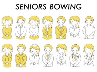 お辞儀をするシニアの人物セット