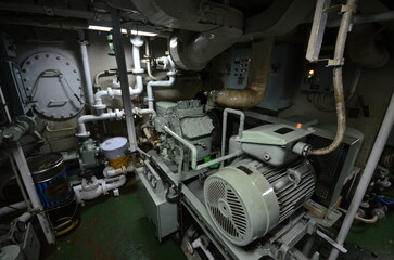 Engine room of Japanese Sailing ship MIRAIE cruse. Miraie, formerly Akogare. was built in 1993 by the city of Osaka.