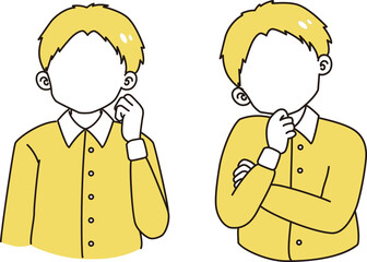 ときめきの表情と困っている表情のシャツを着た男性　イラストセット
