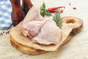 Raw chicken thighs, leg and wing