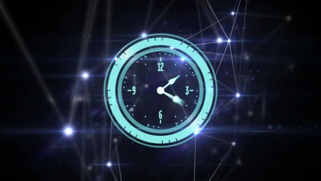 Animation of network of connections over clock moving fast