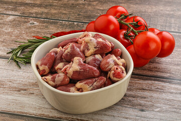 Raw chicken hearts for cooking