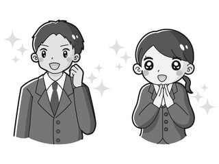 ときめくスーツを着た男性と女性のイラストセット