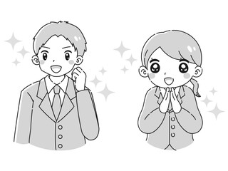 ときめくスーツを着た男性と女性のイラストセット