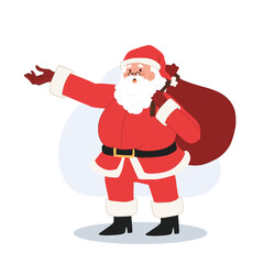 Happy Santa claus is carry a sack of gift. merry christmas. Vector illustration.