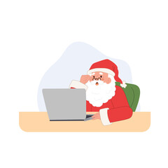 Santa claus is using laptop. merry christmas. Vector illustration.