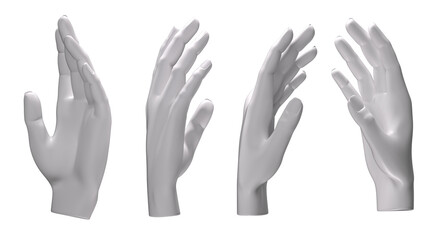 mannequin hand set in different poses gestures and angles - 3d rendering of hand sculpture isolated on white background