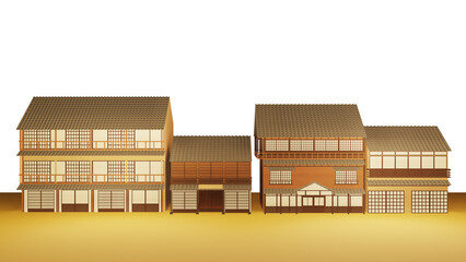昔の街並み　温泉宿　3D