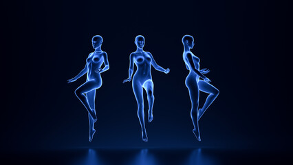 technological transparent female hologram anatomy body in a beautiful aesthetic pose - 3d illustration of woman set in x ray view