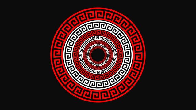 Red and white trendy greek meander pattern background animation in 4K 60 FPS.

