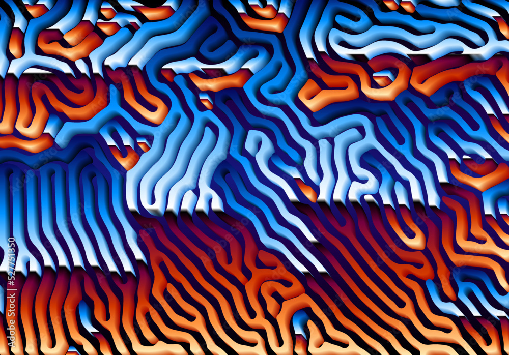 Poster Abstract background with optical illusion generative pattern and vibrant fluid psychedelic colors