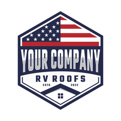  roof logo design, house roof logo, roof emblem logo, rofing, emblem, american flag