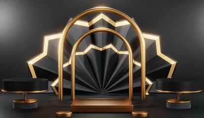 3D rendering of blank product background for cream cosmetics Modern black podium background