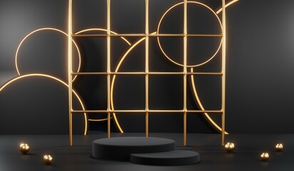 3D rendering of blank product background for cream cosmetics Modern black podium background