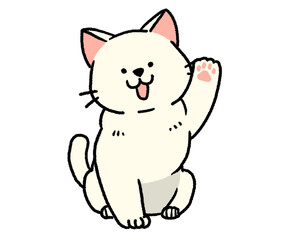片手を挙げている白猫