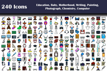 240 Icons Of Education, Baby, Motherhood, Writing, Painting, Photograph, Chemistry, Computer