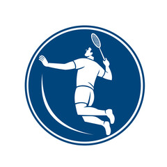 Badminton Player Jump Smash Circle Icon