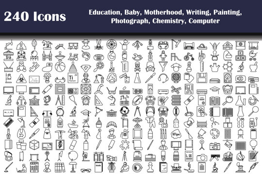 240 Icons Of Education, Baby, Motherhood, Writing, Painting, Photograph, Chemistry, Computer