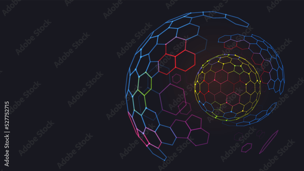 Poster futuristic globe data network hexagonal science background