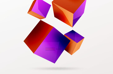 3d cubes vector abstract background. Composition of 3d square shaped basic geometric elements. Trendy techno business template for wallpaper, banner, background or landing