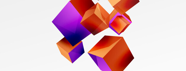 3d cubes vector abstract background. Composition of 3d square shaped basic geometric elements. Trendy techno business template for wallpaper, banner, background or landing