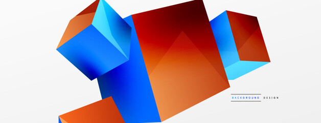 3d cubes vector abstract background. Composition of 3d square shaped basic geometric elements. Trendy techno business template for wallpaper, banner, background or landing