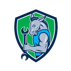 Donkey Mechanic Spanner Mascot Shield Retro