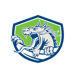 Chinese Dragon Head Growling Shield Retro