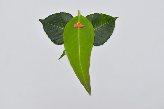 handmade leaf ganpati on white background, vinayagar chaturthi special.