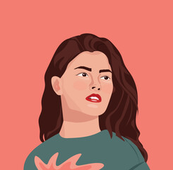 Portrait of a beautiful woman on red background. Avatar for social media. Diversity. Bright vector illustration in flat style.