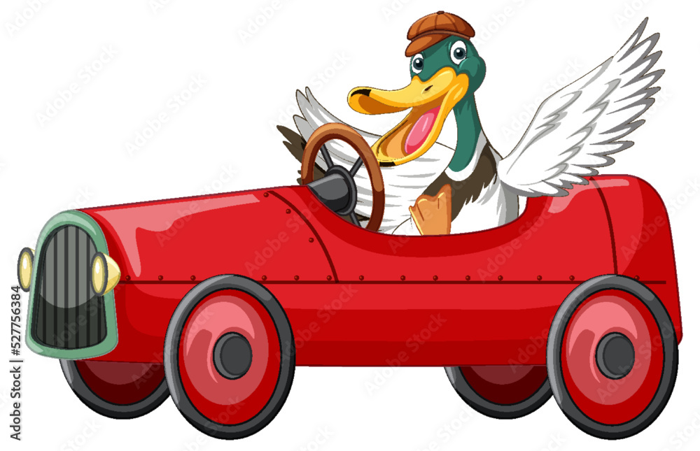 Wall mural Soapbox derby with duck driving car